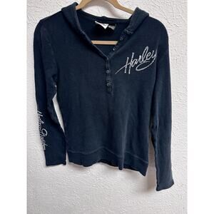 Harley Davidson Thermal Long sleeve Button Hoodie With Rhinestone Design